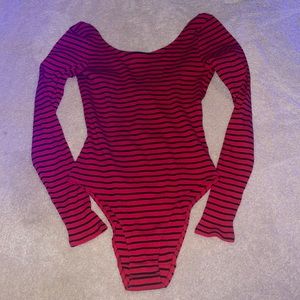 red and black striped body suit